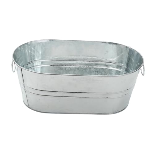tuwiwol Cubo de hielo ovalado galvanizado liso con asas de transporte. Excelente opción para almacenar bebidas frías. Cubo hielo metal con asa.