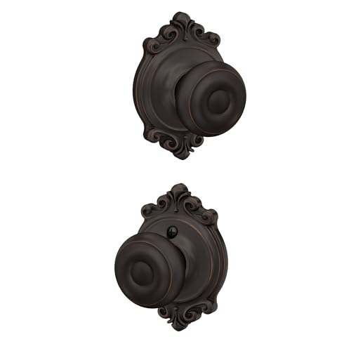 Image of Schlage F10 GEO 716 BRK Georgian Door Knob with Brookshire Trim, Hall & Closet Passage Lock, Aged Bronze