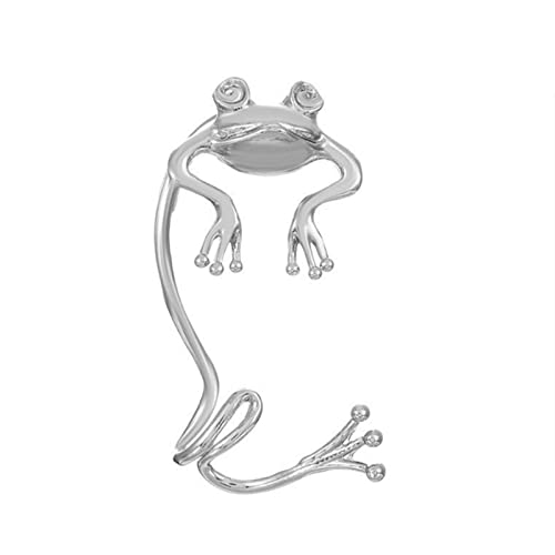Retro Frog Climber Crawler Earrings Punk Metal Animal Right Ear Cuff Wrap Clip Non-Piercing Earring For Women Men Fashion Jewelry Gold Silver 1 Pc (Silver) #TOP5