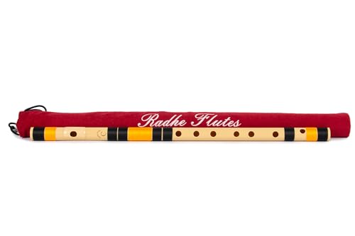 Radhe Flutes PVC Fiber C Natural Bansuri Middle Octave Left Handed With Velvet Cover