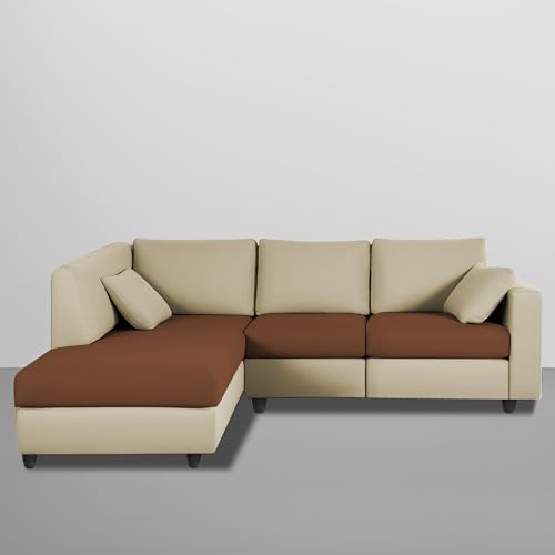 Image of Florian LHS 4 Seater L Shape Sofa Set for Living Room (Cream Brown Fabric) Premium Fabric Sofa