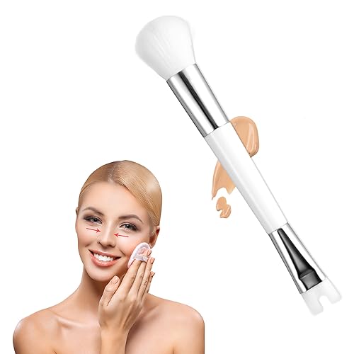 NQEUEPN U Shaped Dual End Nose Contour Brush, Synthetic Fibers, White, For Contour, For Face Blending