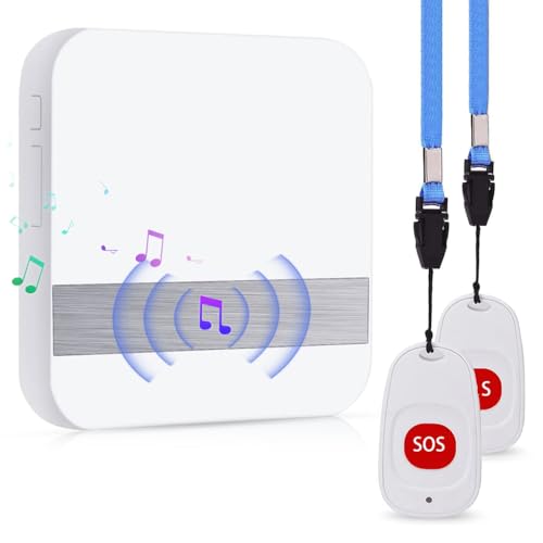 Image of HANNEA Wireless Call Button for Elderly at Home Emergency Caregiver Pager Neck Pendant Portable Alert Button for Seniors Low Power Medical Alert Systems 100 M (2 Caregiver Call Buttons + 1 Receiver)