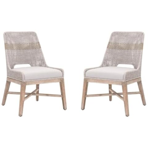 MAKLAINE 18.5" Seat Height Transitional Fabric & Wood Dining Side Chair with Rope Pattern, Fixed Seat Cushion, X Stretcher Base Design, in Taupe & Natural Gray Finish (Set of 2) Cover