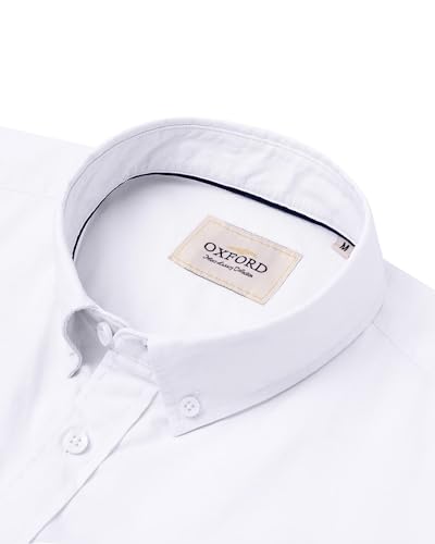 Alimens & Gentle Mens White Button Down Shirt Short Sleeve Oxford Solid Wrinkle Free Business Casual Dress Shirts, Medium - Image 4