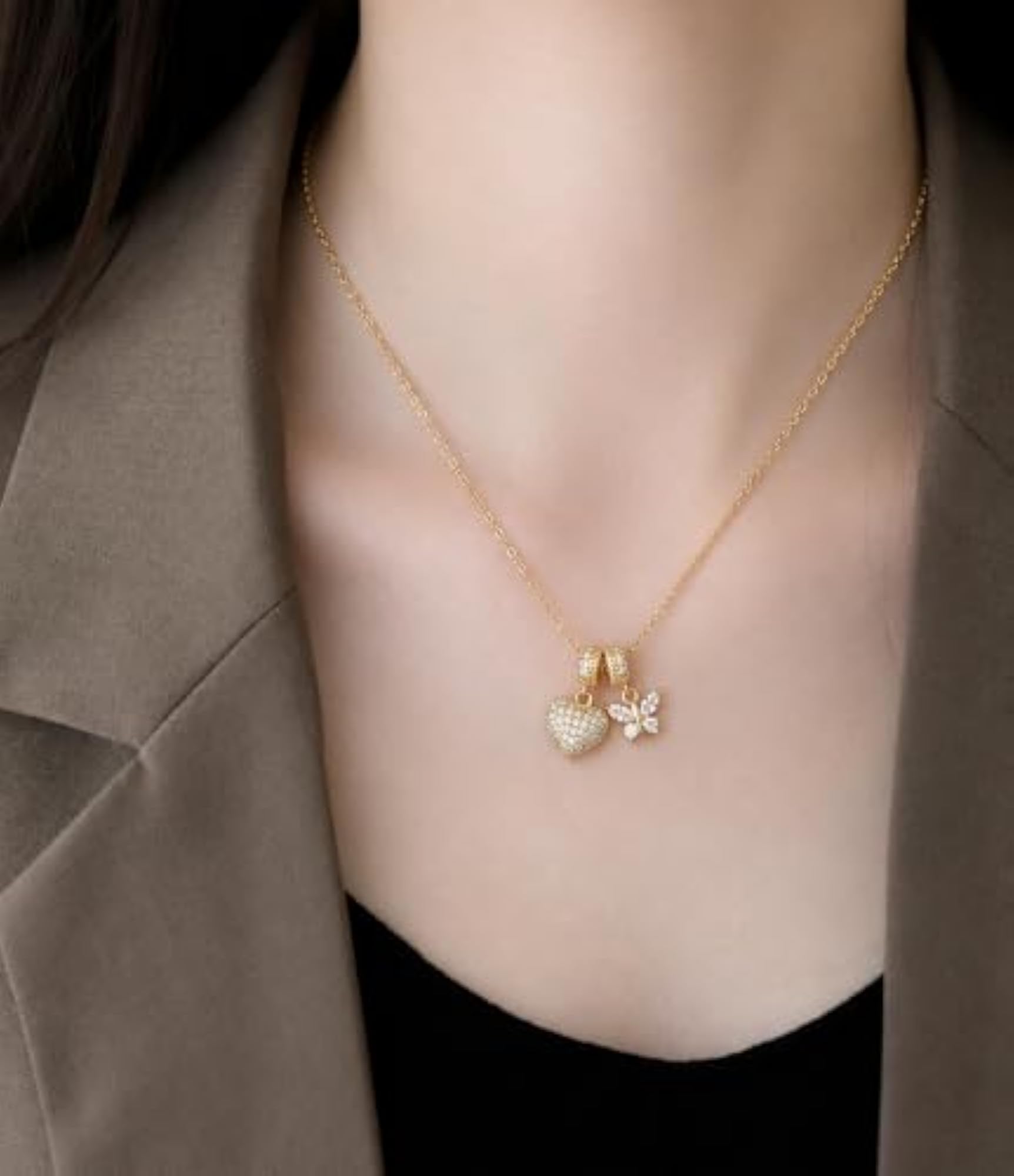 Gold Plated Heart & Butterfly Charm Necklace, Daily Wear Gift