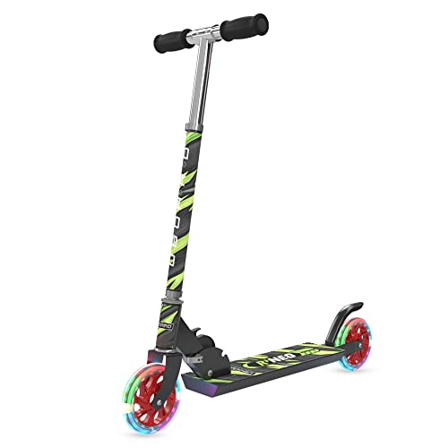 UBOARD Premium 2 Wheel Kick Scooter for Kids Fully Foldable, 3 Height Adjustments, Aluminium-Alloy Body, Magic LED Flashing PU Wheels – Age 3+ Years, BIS Approved (Green-Black)