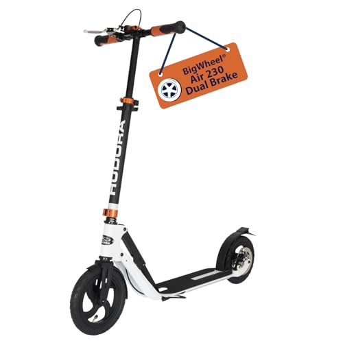 HUDORA BigWheel Air 230 Scooter - Tretroller mit Handbremse - Stabiler Aluminium-Roller mit Luftbereifung - Höhenverstellbarer & zusammenklappbarer Cityroller für bis zu 120kg