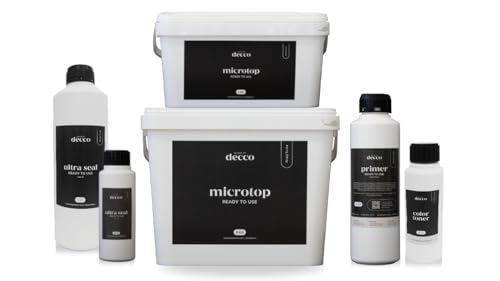 decco MicroTop Ready to Use KIT Microcemento 5M² - Especial para paredes/suelos sobre superficies absorbentes rugosas - Apto para morteros y gotelé - Color: White