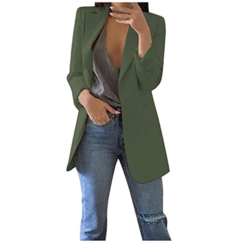 Cárdigan de las mujeres de punto formal de punto Abrigos traje frente mujeres abrigo largo mujer chaqueta tejida, Verde militar., L