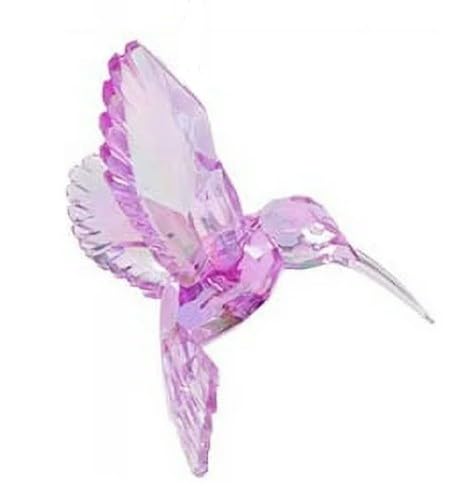 1 peça de enfeite de beija-flor rosa acrílico brilhante iridescente estatuetas de pássaros pendurados para decoração de árvores, berloque de vidro de cristal, estatuetas de beija-flores rosa, ideais