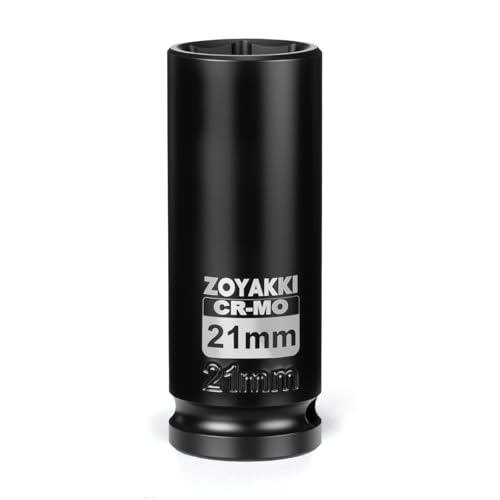 ZOYAKKI 1/2 Drive x 21 mm Deep 6 PT Impact Socket CR-MO 1/2-inch Drive 6 Point Axle Nut Socket for Easy Removal of Axle Shaft Nuts (Metric 21MM)