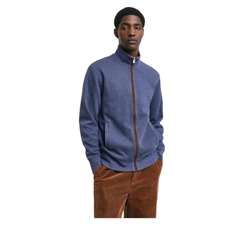 Image of GANT Men`s Sacker Rib Full Zip Cardigan - 2028042-Dark Jeans Blue-XXL