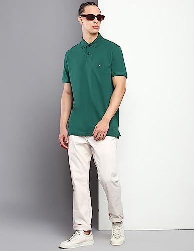 Image of Tommy Hilfiger Solid Regular fit Cotton Polo t-Shirt