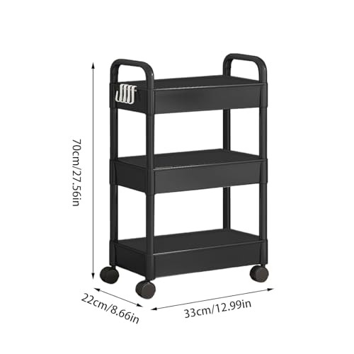 Image of YouCopia Multi Trolly Multipurpose Portable Storage Floor Standing Or Tabletop Rack|Trolley with Wheels for Kitchen Storage, Tiered Shelf Kitchen Trolley Modern Kitchen Storage Rack (3-Layer-Black)