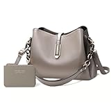 Bolsa Feminina Couro Plutônio Bolsa de Ombro Mão Transversal para Uso Diário Luxo Bolsa de Mão Multicamadas Tamanho Médio Moderna (Cinza + Carteira)