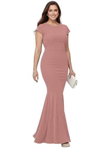 Image of KOH KOH Womens Long Cap Sleeve Fishtail Formal Evening Cocktail Maxi Dress