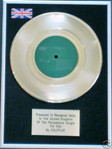 UK Music Awards Coldplay - 7" Platinum Disc - Fix You