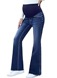 BLENCOT Womens Maternity Jeans Over Belly Pregnancy Pants Stretch Pregnant Denim Flare Leg Comfort Fit with Pockets for Expecting Moms P705 Blue S