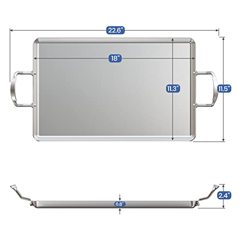 Dobadn Stainless Steel Double Burner Griddle, 18'' X 11.5'' Grill Skillet For Medium Or Low Heat Double Burner Gas Grill, Double Burner Electric Stovetop #TOP1