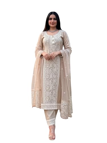 Image of Royal Export Women's Chanderi Ethnic Motif Embroidered Kurta Pant with Organza Dupatta