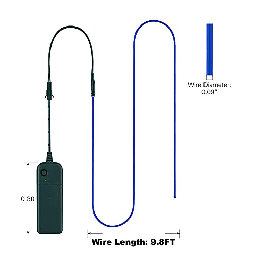 Image of MaxLax EL Wire Blue, 9.8ft /3m Portable Battery Pack Neon Light Strip 360 Cuttable Glowing Rope Lights for Parties, Halloween, DIY Decoration