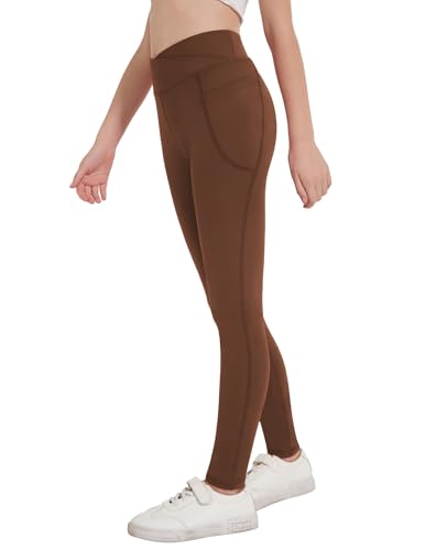 Zaclotre Girls Athletic Leggings Cross High Waisted Yoga Pants for Kids Dance Workout Running Tights with Pockets2