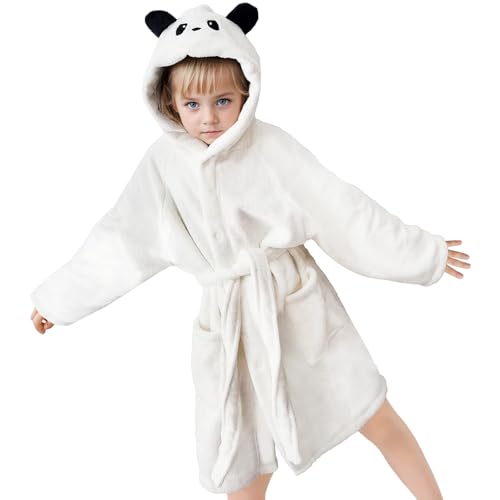 WYTbaby Accappatoio per bambini con cappuccio unisex in morbido pile per bambini da 2 a 14 anni, bianco, 2-4 Jahre