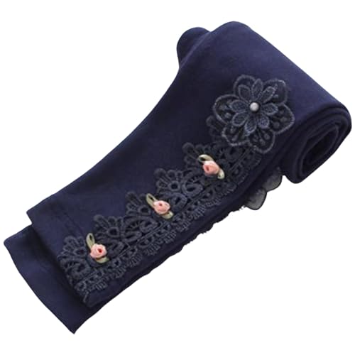 Girls' Lace Floral Leggings Casual Pant Toddler High Waist Capri Cropped Pant Stretch Lace Trim Soft (Blue, 4-5 Years)