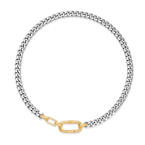 MUYAN Two Tone Chunky Cuban Link Choker Necklace for Women Men 17.9