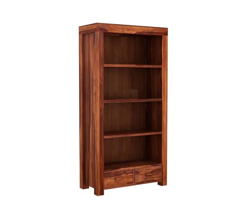 Image of Sheesham Wood Bookcase | Solid Wood Book Shelf for Home Library | Wooden Book Cabinet for Home & Office Living Room (Large, BBslf-Honey6)