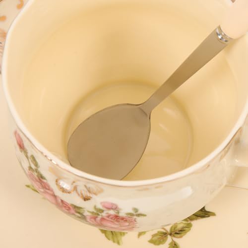 Ensemble de 3 tasses à café rétro céramique émaillée décor floral avec soucoupe et cuillère