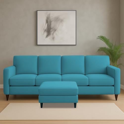 Image of Carlos 5 Seater with Ottoman Sofa Set for Living Room (Turquise Colour Fabric) Premium Fabric Sofa Set