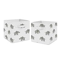 Sweet Jojo Designs Grey and White Watercolor Elephant Safari Organizer Storage Bins for Collection - Set of 2