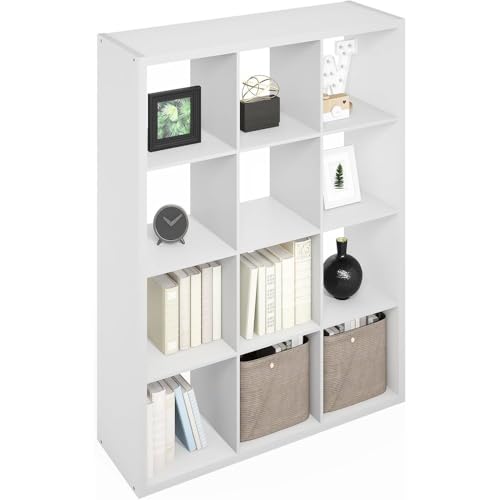 Furnifact White Engineered Wood 12 Shelf Open Back Unit with