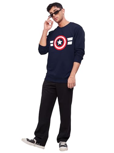 Image of LEOTUDE Men's Loopknit Slim Fit Round Neck Printed Sweatshirt (Color Navy)