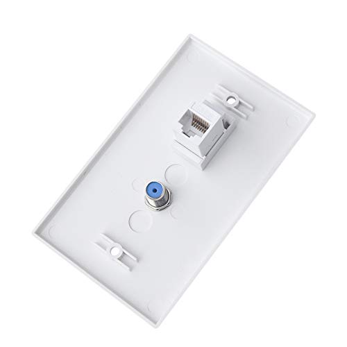 Ethernet Coax Wall Plate - Coax RJ45 CAT6 Ethernet Cable Cover Plate Female to Female - 1 Port CAT6 Keystone Jack + 1 Cable TV Coax F-Type Connector - Thumbnail 4