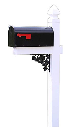 4Ever Products The Pocono Black Steel Mailbox with White Vinyl Post and Decorative