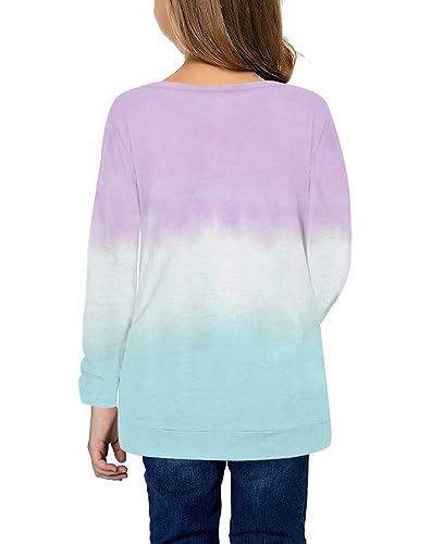Image of Girls Casual Long Sleeve Color Block Pullover Top Stripe Button Crewneck Loose Tunic T-Shirts Blouse Size 4-13 Year