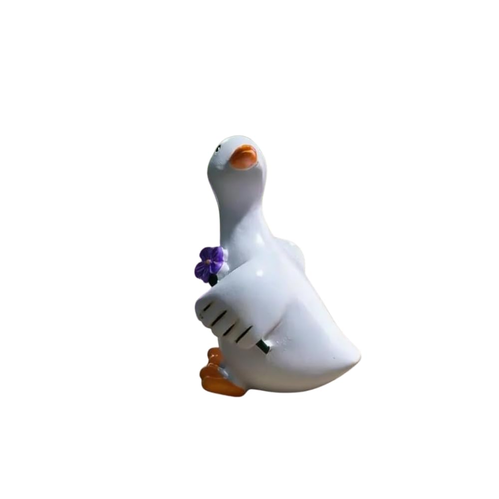 Buyshire White Resin Duck Pot Hanger Garden Decor - Cute Goose Plant Hangers For Planter, Whimsical Cottage Farmhouse Outdoor Edge Hanging Figurines, Miniature Animal Flower Pot Rim Pendent Ornament (Flower Holding)
