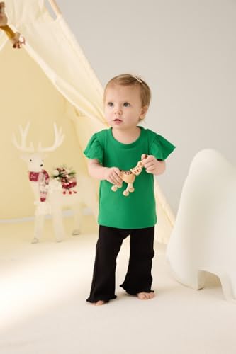 Image of OPAWO Toddler Long Sleeve Shirt Girl Ruffle Sleeve Ribbed Tops Tees Blouses
