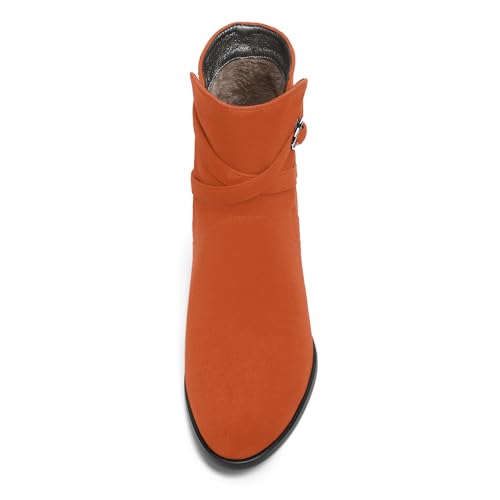 NUMALEO Womens Suede Buckle Ankle Strap Dress Round Toe Bridal Comfortable Kitten Low Heel Ankle High Boots 2 Inch3