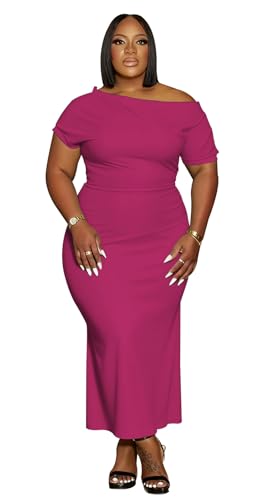 Image of YeGine Women Plus Size Bodycon Long Dress Off Shoulder Sexy Slim Elegant Dresses