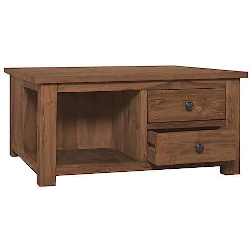 Table basse en teck massif rustique avec tiroirs et étagère meuble de salon assemblé - 4