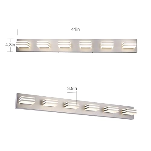 Image of LED Wall Brushed Nickel Vanity Lights for Bathroom Light Fixtures 36W Adjust 3 Colors Modern Bath Lighing Over Mirror LED Vanity Light (6-Light,41inch)