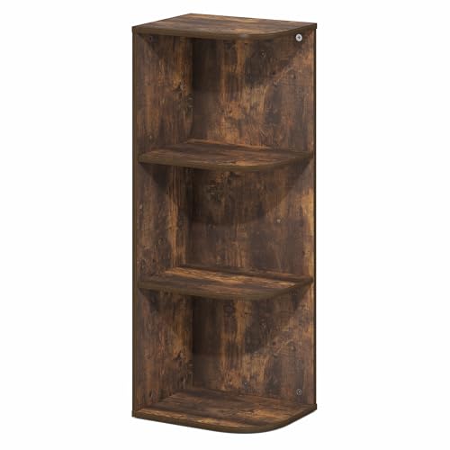 Image of Furinno PASIR Book Shelf, 3-Tier Corner Bookshelf with Open Shelf, Standing Bookcase, 9.3 x 12 x 31.5, for Organization and Storage, for Living Room, Bedroom, Home Office, Amber Pine