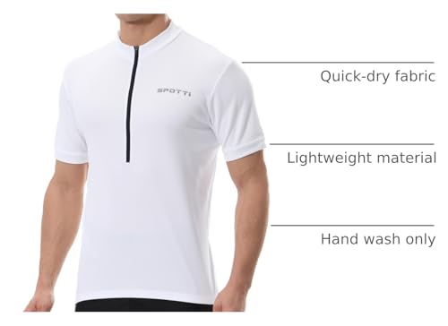 Spotti Men's Cycling Bike Jersey Short Sleeve with 3 Rear Pockets- Moisture Wicking, Breathable, Quick Dry Biking Shirt White