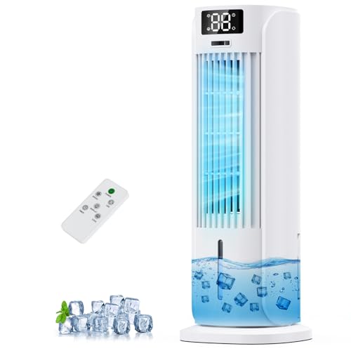 Rafraîchisseur d'Air 4 en 1 avec Réservoir d'Eau, Climatiseur Mobile avec 2 Modes, 6 Vitesses de Ventilation, Oscillation 90°, Minuterie 12H, Télécommande, Silencieux pour la Maison