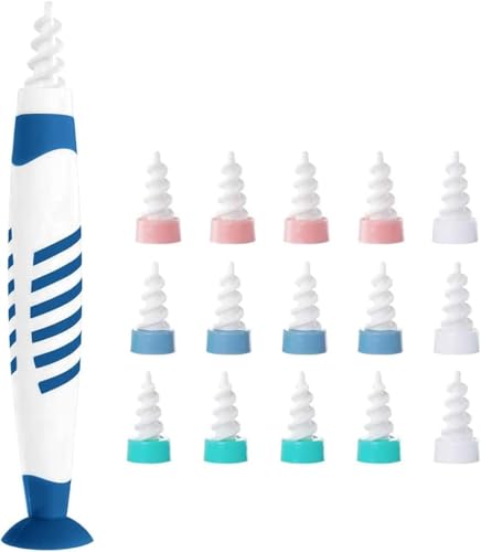 Ear Wax Removal Kit, Ear Cleaner Ear Wax Remover, Spiral Soft Silicone Ear Wax Removal Tool with 16 Washable Tips, Ear Cleaning Kit for Children and Adults (Blue Hot Kit)