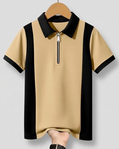 Image of AUSK Men's Retro Cable-Knit Quarter-Zip Polo | Premium Textured Self-Design Half Sleeve T-Shirt for Men